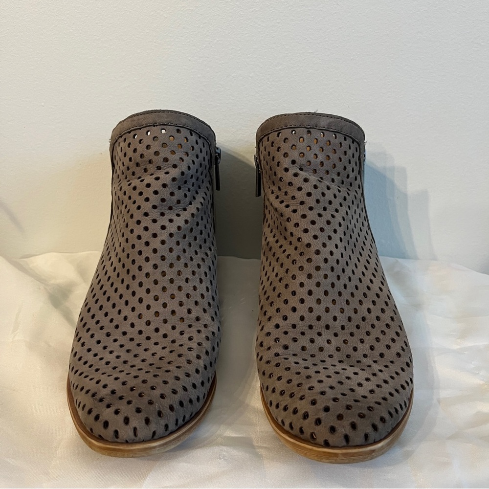Gray Perforated Ankle Boots